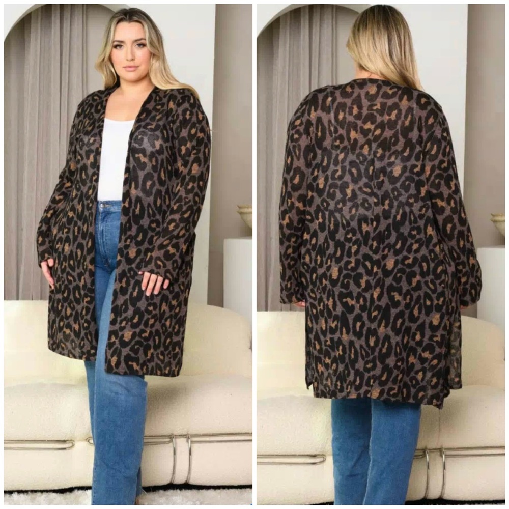 LONG SLEEVE ANIMAL PRINT OPEN FRONT CARDIGAN